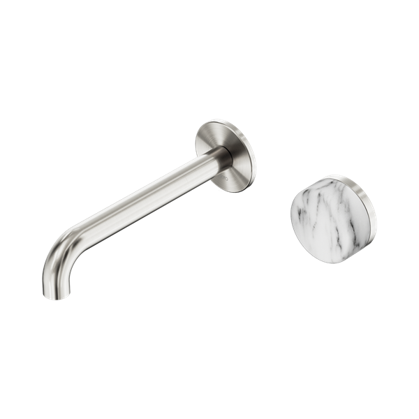 Nero Serenity Progressive Wall Basin Mixer 160mm Spout + Arabescato Corchia Handle - Design 10
