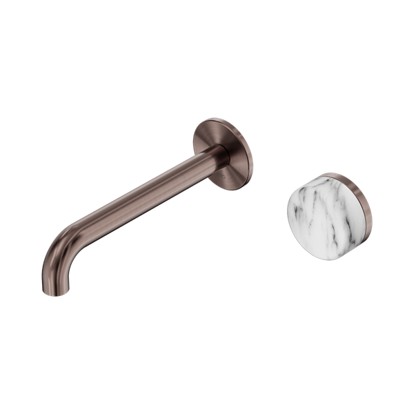 Nero Serenity Progressive Wall Basin Mixer 185mm Spout + Arabescato Corchia Handle - Design 10