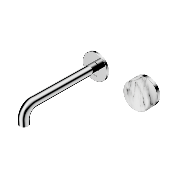 Nero Serenity Progressive Wall Basin Mixer 220mm Spout + Arabescato Corchia Handle - Design 10