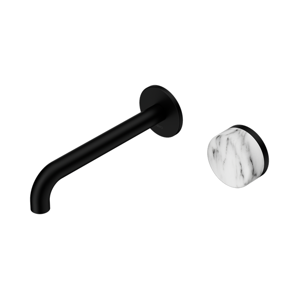 Nero Serenity Progressive Wall Basin Mixer 185mm Spout + Arabescato Corchia Handle - Design 10