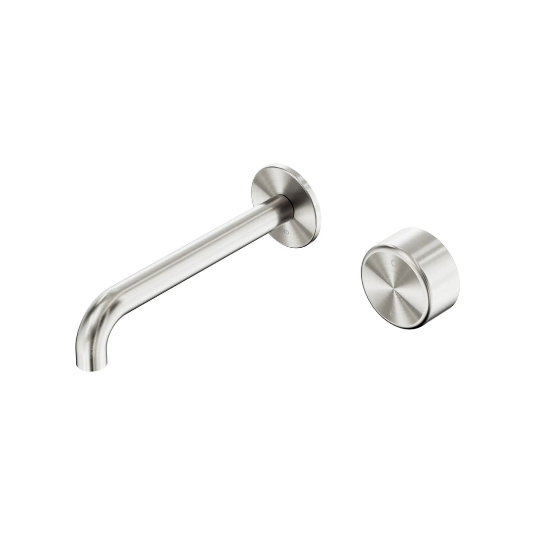 Nero Serenity Progressive Wall Basin Mixer 185mm Spout + Metal Handle