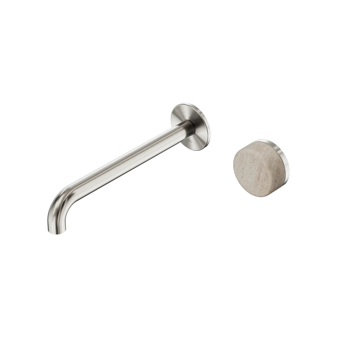 Nero Serenity Progressive Wall Basin Mixer 220mm Spout + Rome Travertine Handle