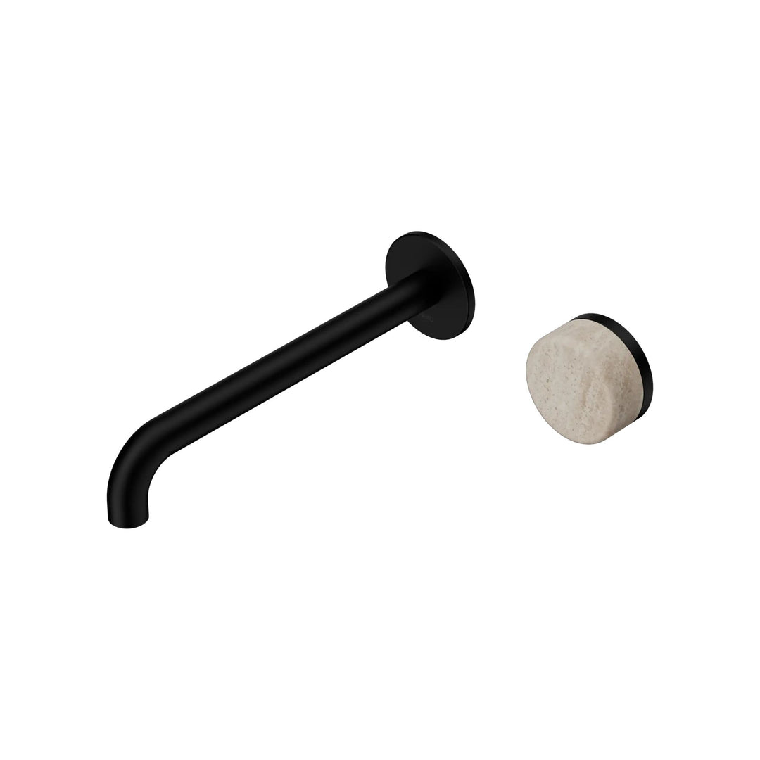 Nero Serenity Progressive Wall Basin Mixer 220mm Spout + Rome Travertine Handle