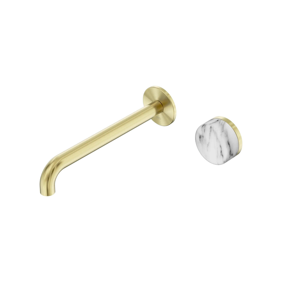 Nero Serenity Progressive Wall Basin Mixer 220mm Spout + Arabescato Corchia Handle