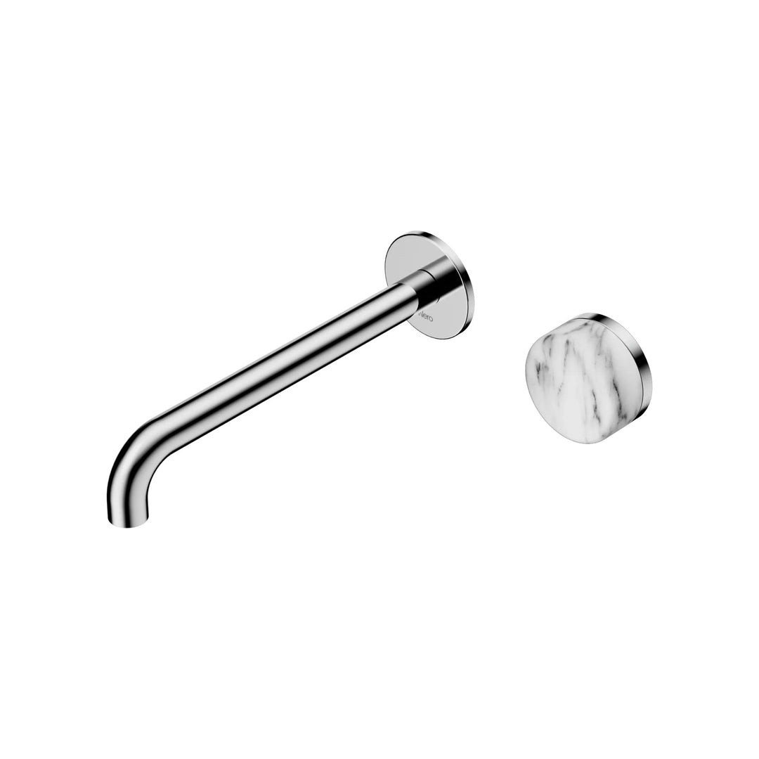 Nero Serenity Progressive Wall Basin Mixer 220mm Spout + Arabescato Corchia Handle