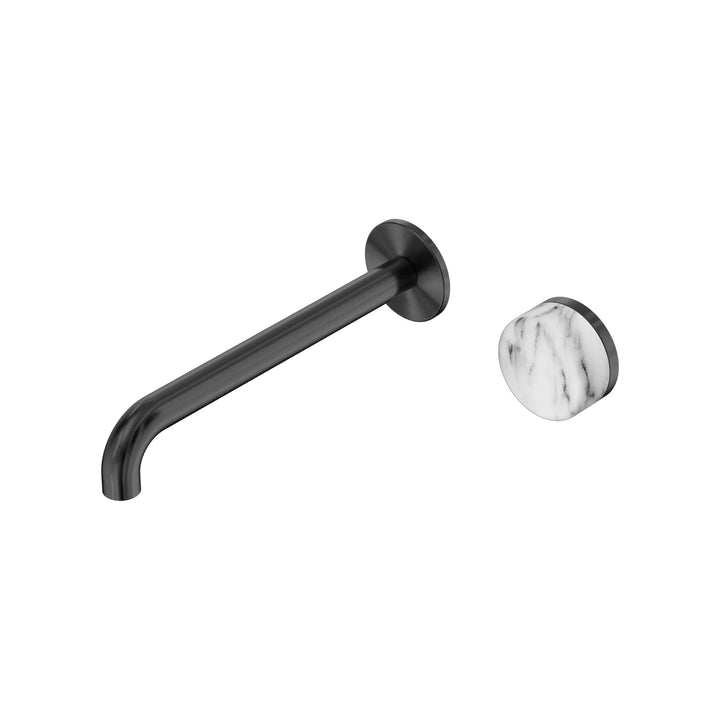 Nero Serenity Progressive Wall Basin Mixer 220mm Spout + Arabescato Corchia Handle