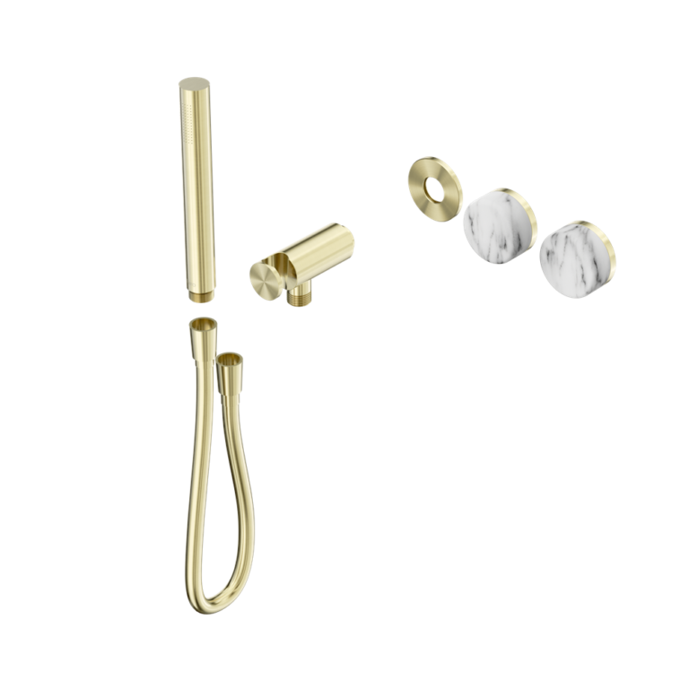Nero Serenity Progressive Shower System Trim Kit - Arabescato Corchia Handle & Slim Shower - Design 10