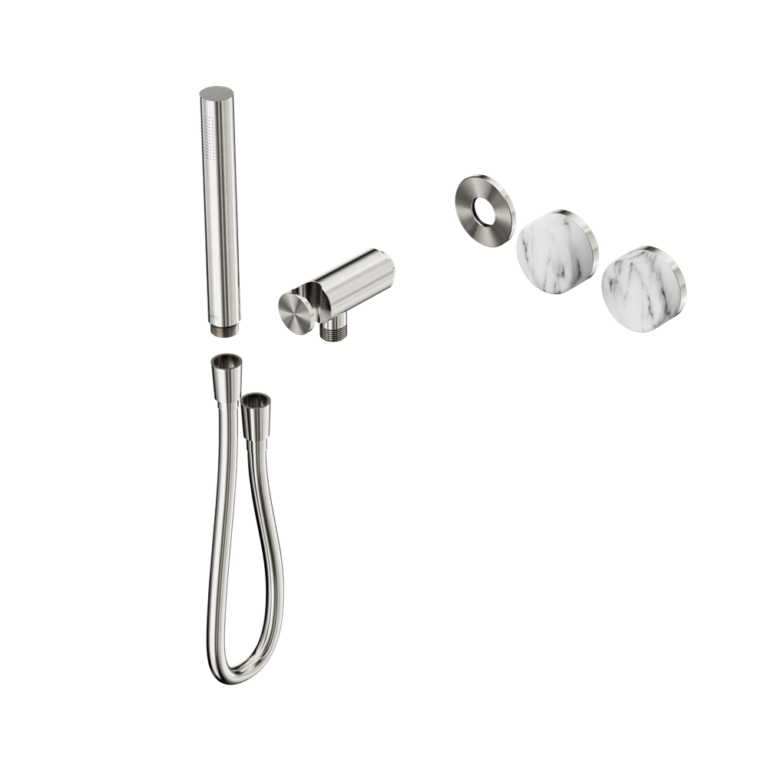 Nero Serenity Progressive Shower System Trim Kit - Arabescato Corchia Handle & Slim Shower - Design 10