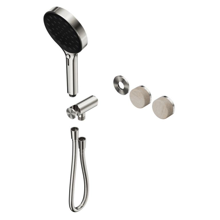 Nero Serenity Progressive Shower System Trim Kit - Rome Travertine Handle & Hand Shower - Design 10