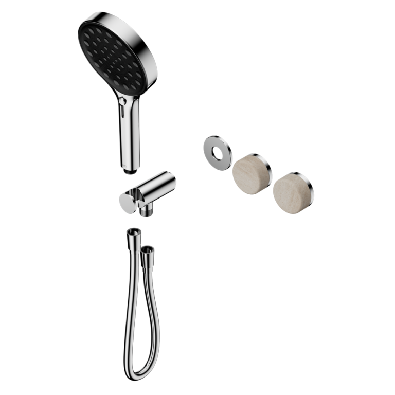 Nero Serenity Progressive Shower System Trim Kit - Rome Travertine Handle & Hand Shower - Design 10