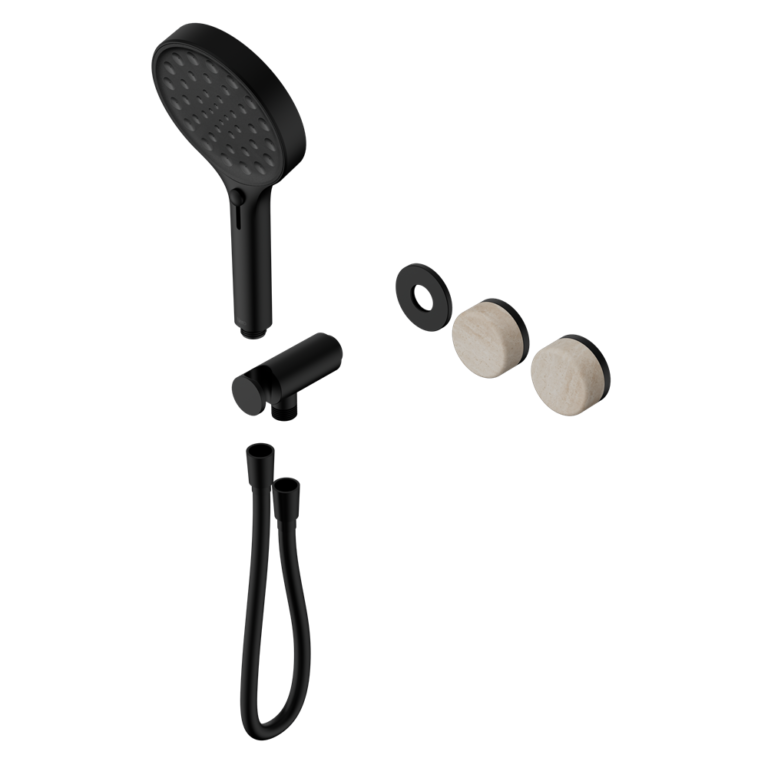 Nero Serenity Progressive Shower System Trim Kit - Rome Travertine Handle & Hand Shower - Design 10