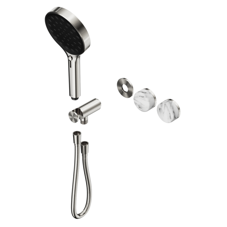 Nero Serenity Progressive Shower System Trim Kit - Arabescato Corchia Handle & Hand Shower - Design 10
