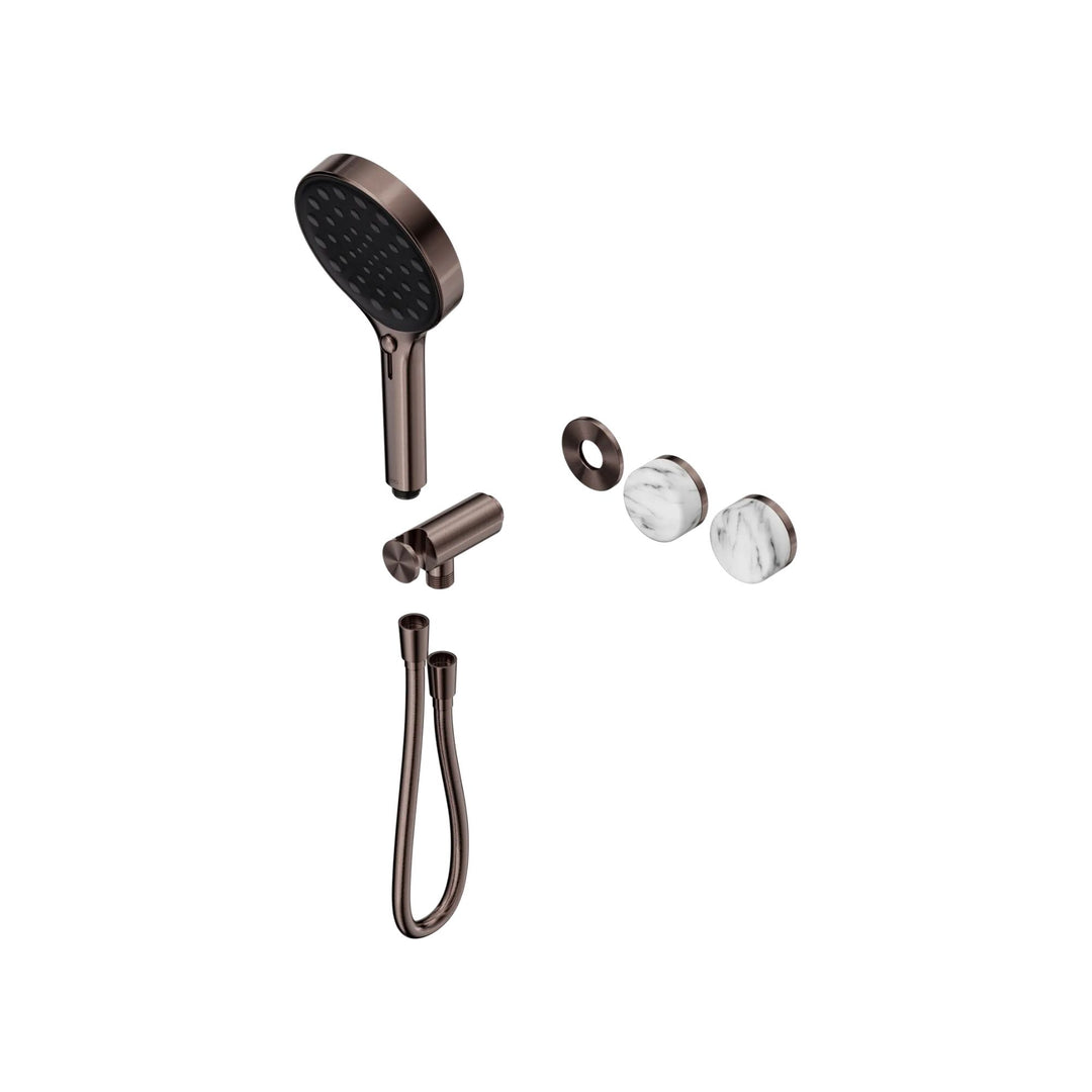 Nero Serenity Progressive Shower System Trim Kit - Arabescato Corchia Handle & Hand Shower