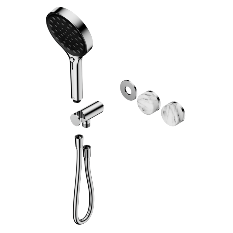 Nero Serenity Progressive Shower System Trim Kit - Arabescato Corchia Handle & Hand Shower - Design 10