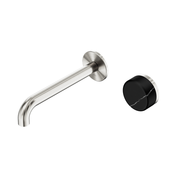 Nero Serenity Progressive Wall Basin Mixer 220mm Spout + Marquina Black Handle - Design 10