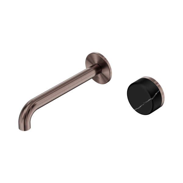 Nero Serenity Progressive Wall Basin Mixer 220mm Spout + Marquina Black Handle - Design 10