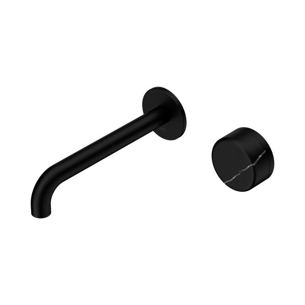 Nero Serenity Progressive Wall Basin Mixer 185mm Spout + Marquina Black Handle - Design 10