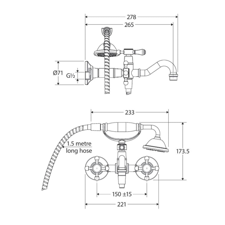 Fienza LILLIAN Lever Exposed Bath Tap Set + Hand Shower