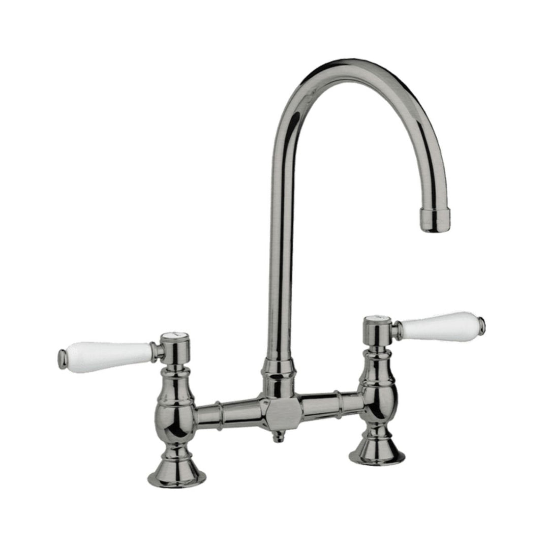 Abey Provincial exposed breach kitchen sink mixer in lead-free brushed nickel finish