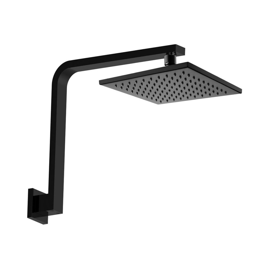 Fienza Modena Black 200mm Square Shower Head And Upswept Arm