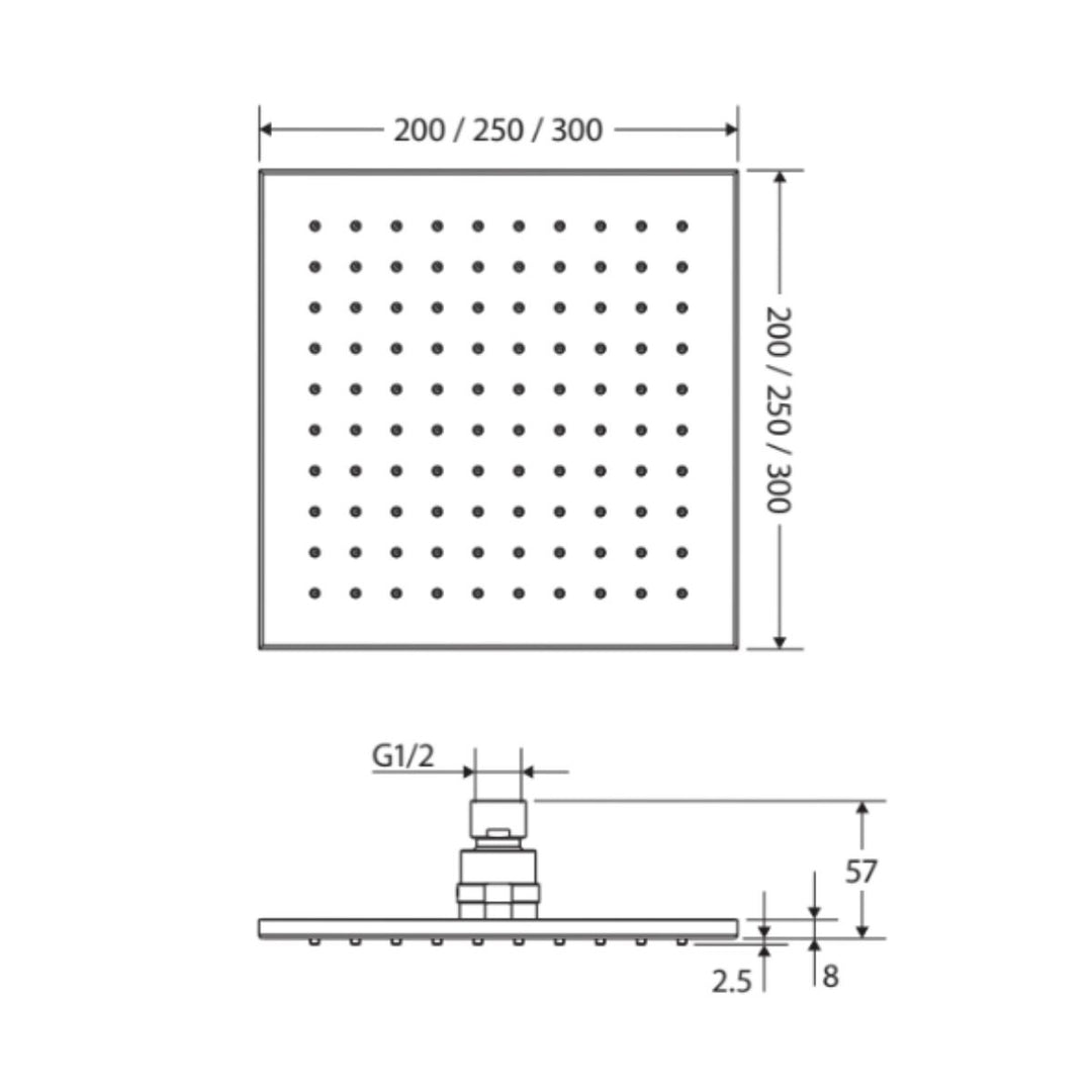 Fienza Modena 200mm Black Overhead Shower