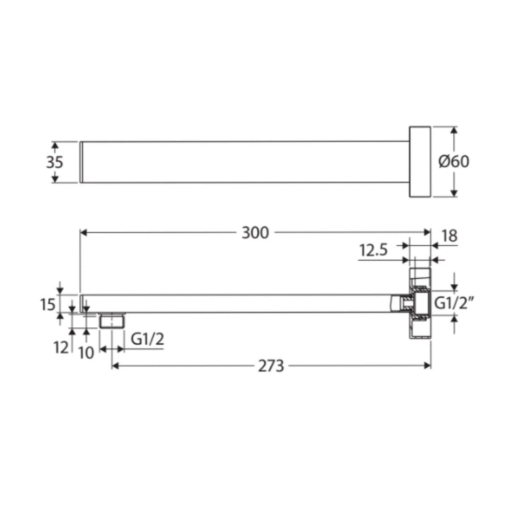 Fienza Square Straight Wall Shower Arm