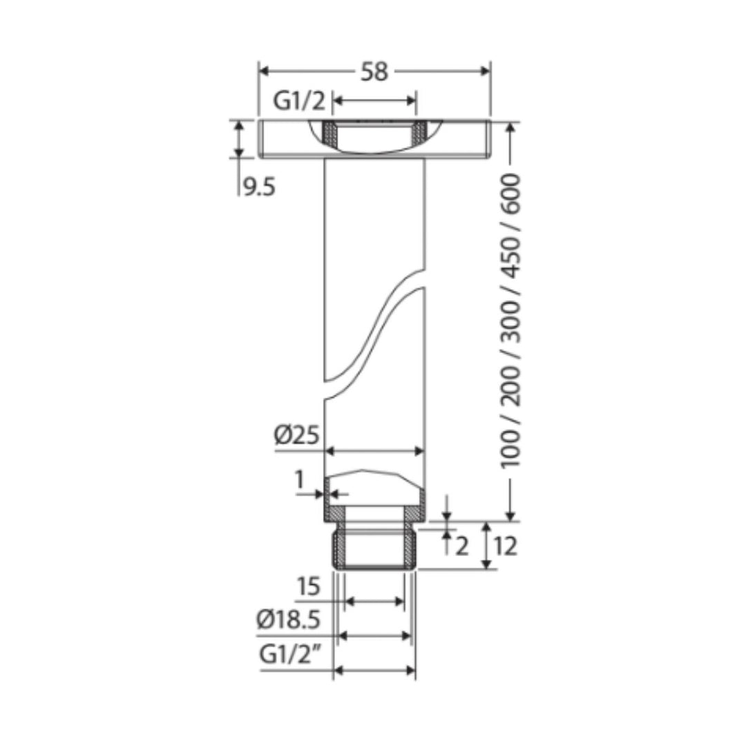 Fienza 300mm Round Ceiling Shower Dropper