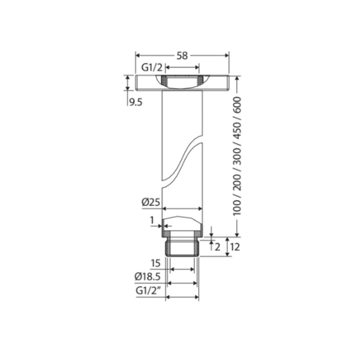 Fienza Round Ceiling Dropper - Brushed Nickel 300mm