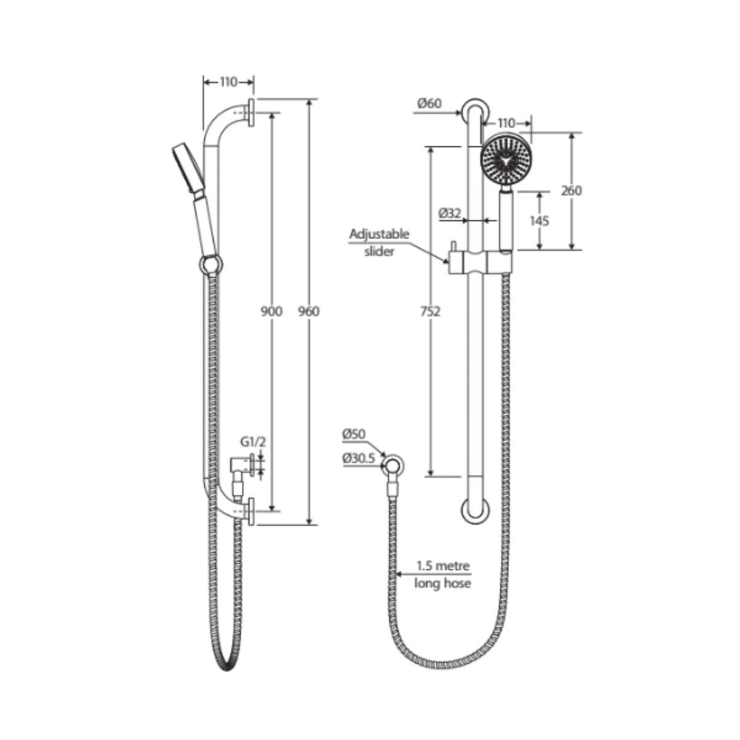 Fienza Stella Care Rail Shower - Chrome