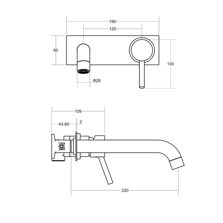 Alder FLEX 220mm Backplate Wall Basin/Bath Mixer Set Lead Free (Trim Kit)