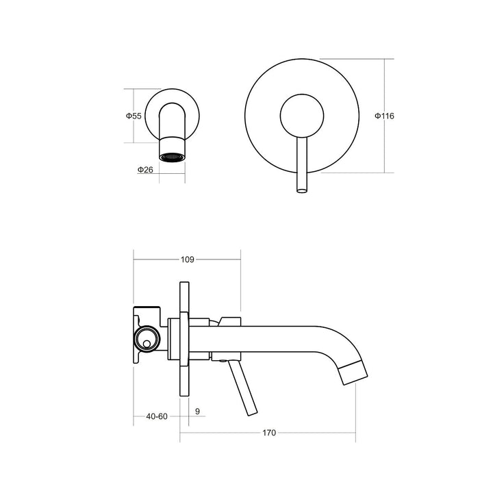 Alder FLEX 170mm Wall Basin/Bath Mixer Set Lead Free (Trim Kit)