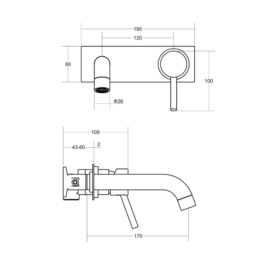 Alder FLEX 170mm Backplate Wall Basin/Bath Mixer Set Lead Free (Trim Kit)