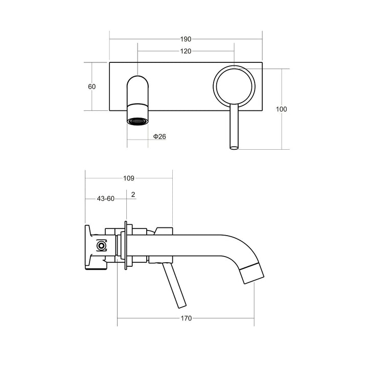 Alder FLEX 170mm Backplate Wall Basin/Bath Mixer Set Lead Free (Trim Kit)