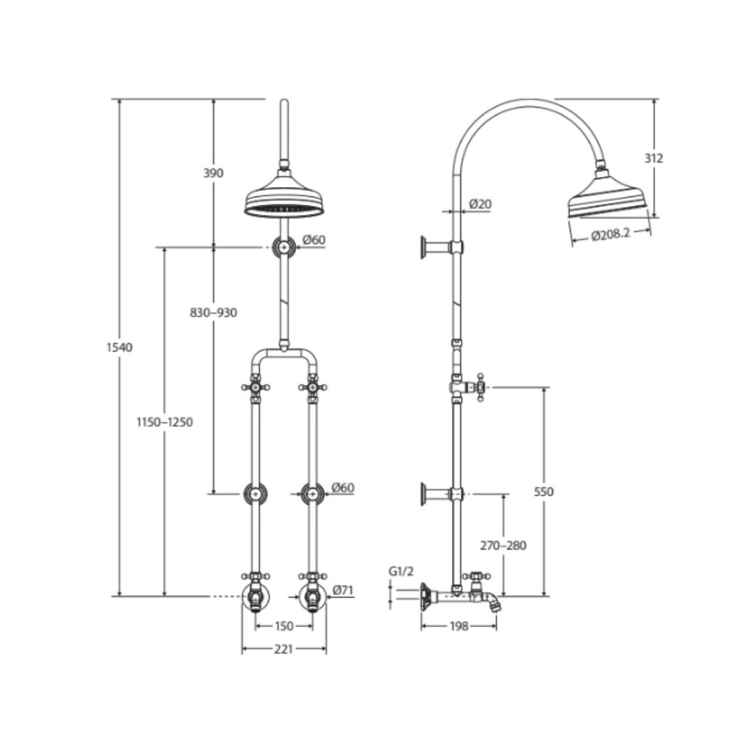 Fienza LILLIAN Exposed Rail Shower + Bath Set