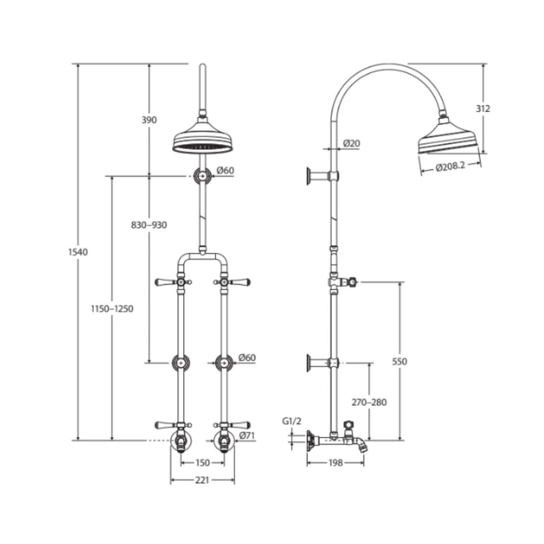 Fienza LILLIAN Lever Exposed Rail Shower + Bath Set