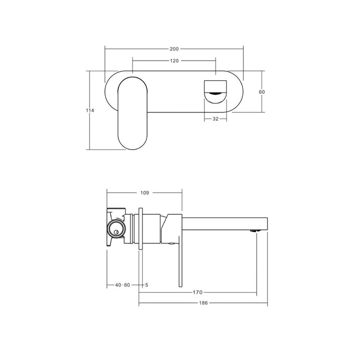 Vito Bertoni KALI2 170mm Backplate Wall Basin/Bath Mixer Set Left Hand Lead Free (Complete Kit)