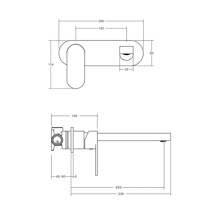Vito Bertoni KALI2 220mm Backplate Wall Basin/Bath Mixer Set Left Hand Lead Free (Complete Kit)