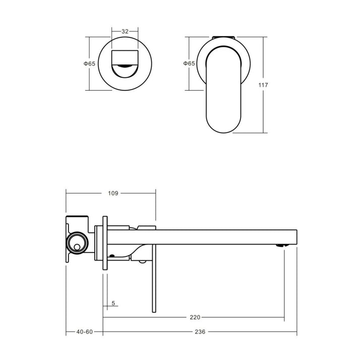 Vito Bertoni KALI2 220mm Wall Basin/Bath Mixer Set Lead Free (Complete Kit)