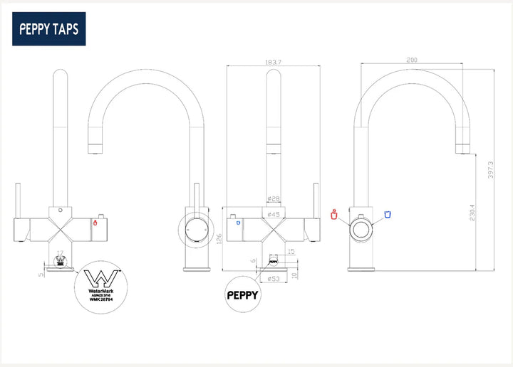 Peppy Taps 4 in 1 Filtered Boiling Ambient Sink Mixer