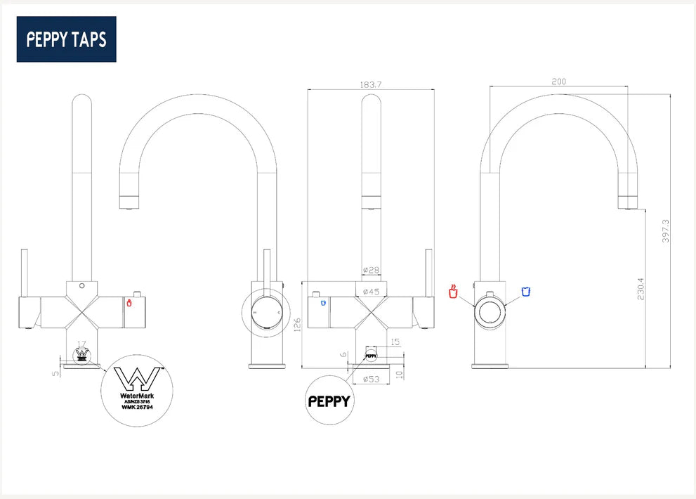 Peppy Taps 4 in 1 Filtered Boiling Chilled Sink Mixer