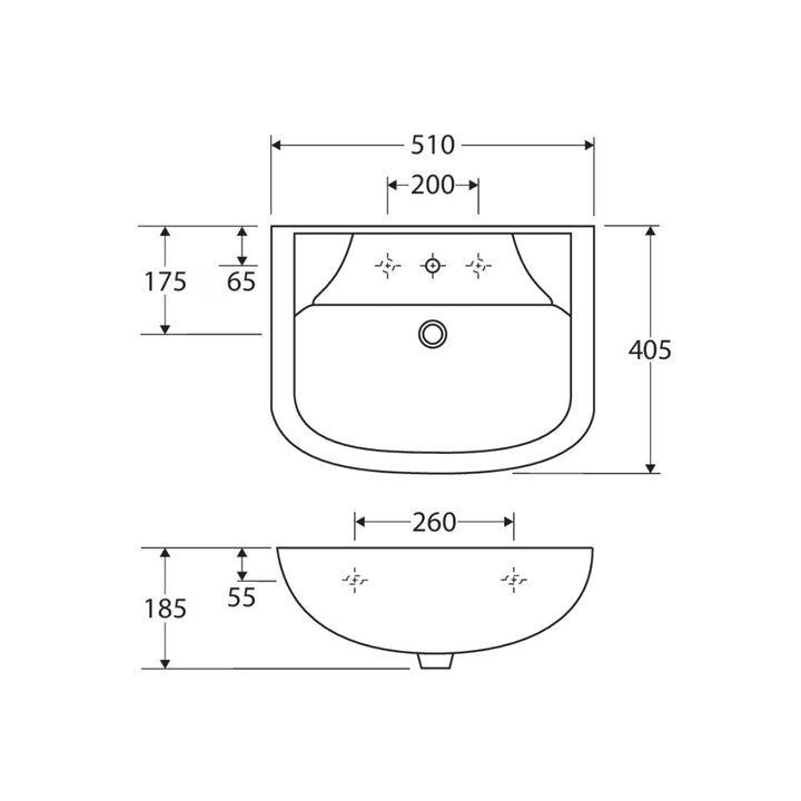 Fienza Rak Lara Wall-Hung Basin Overflow 510mm x 405mm