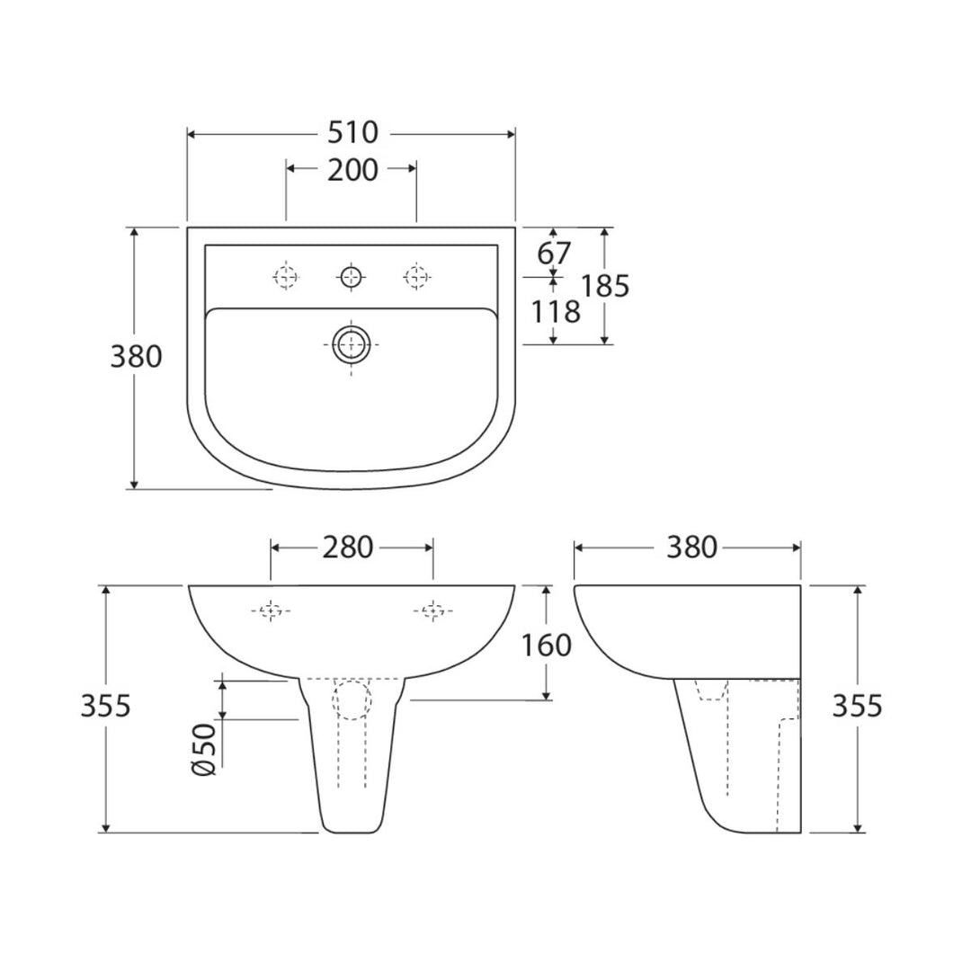 Fienza Rak X500 Wall-Hung Basin With Integral Shroud 510mm x 380mm