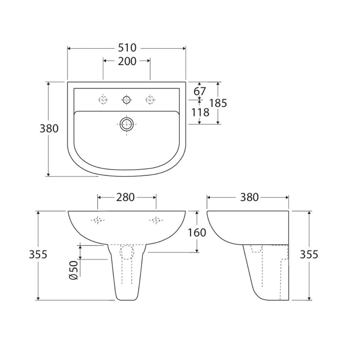 Fienza Rak X500 Wall-Hung Basin With Integral Shroud 510mm x 380mm