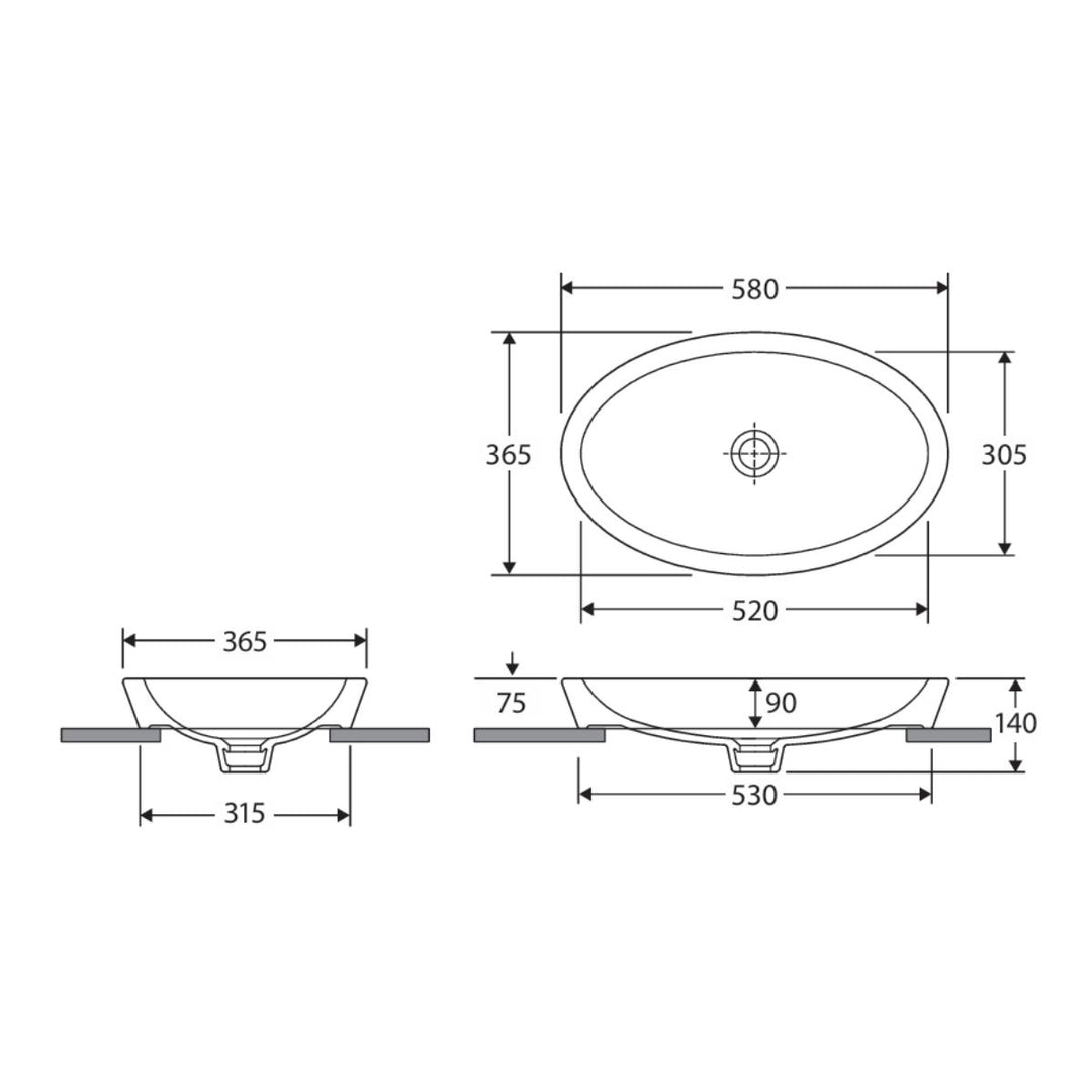 Fienza Rak Resort Semi-Inset Basin 580mm x 365mm