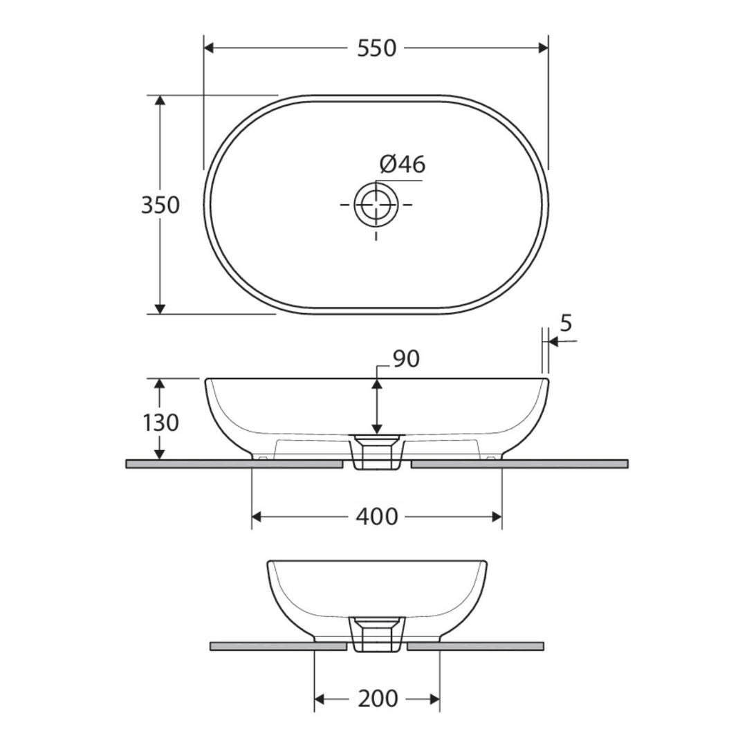 Fienza RAK Feeling Oval Above Counter Basin 550mm x 350mm