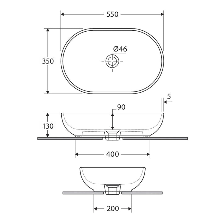 Fienza RAK Feeling Oval Above Counter Basin 550mm x 350mm