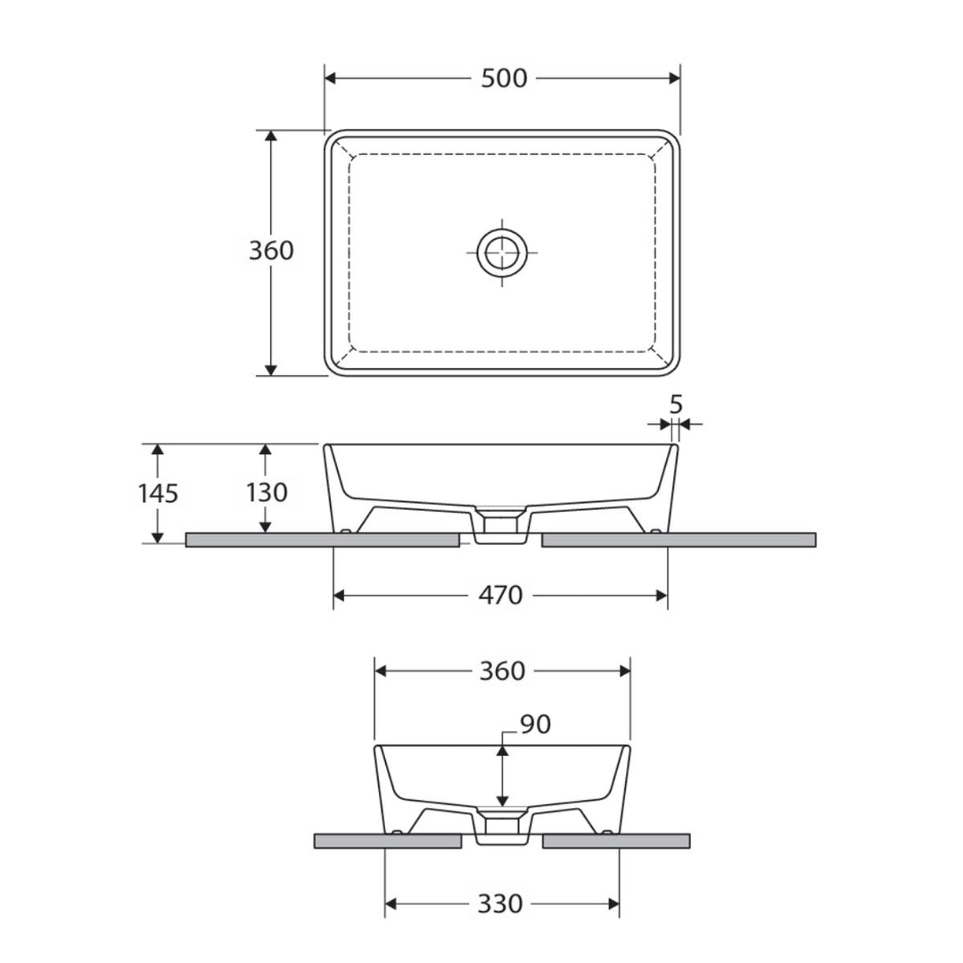 Fienza Rak Moon Rectangular Above Counter Basin 500mm x 360mm