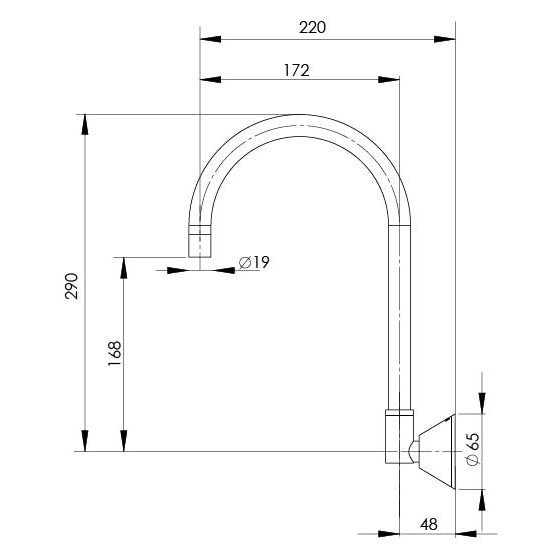 Phoenix Ivy Wall Sink Outlet 170mm Gooseneck- Lead Free - Design 10