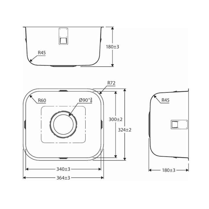 Fienza Tiva 365 Single Bowl Kitchen Sink NTH 364 x 324mm
