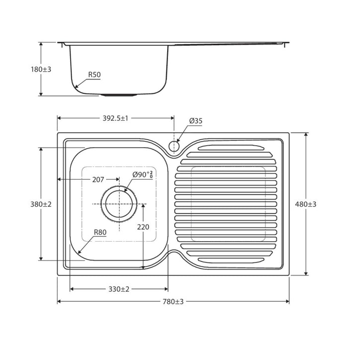 Fienza Tiva 780 Single Bowl Kitchen Sink with Drainer